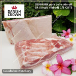 Pork BELLY SKIN OFF samcan frozen Denmark DANISH CROWN 1/3 cuts small roast +/- 1.5kg (price/kg)